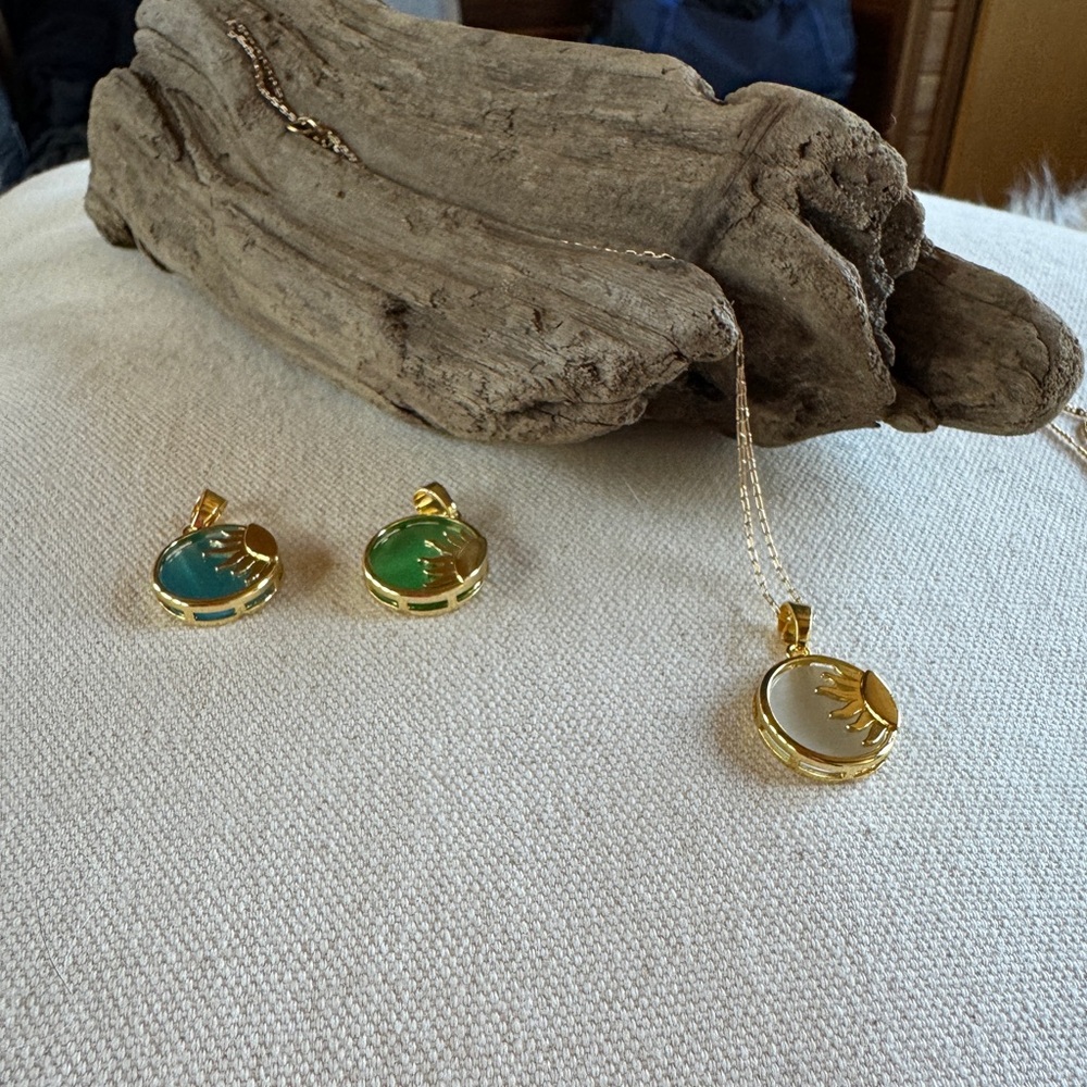 Beach glass necklace with choice of milky, green or blue glass in gold setting